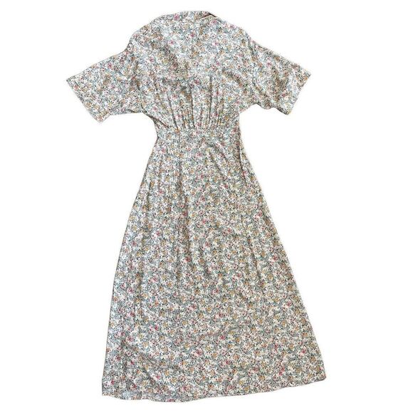 Zara Ditsy Floral Cottagecore Maxi collar Shirt Dress sz XS neutral minimalist b - Picture 3 of 13
